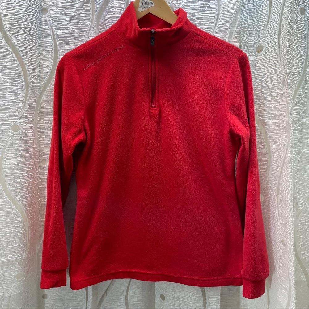 Rapax Activewear Red Fleece Quarter Zip Long Sleeve Pullover Top Size M